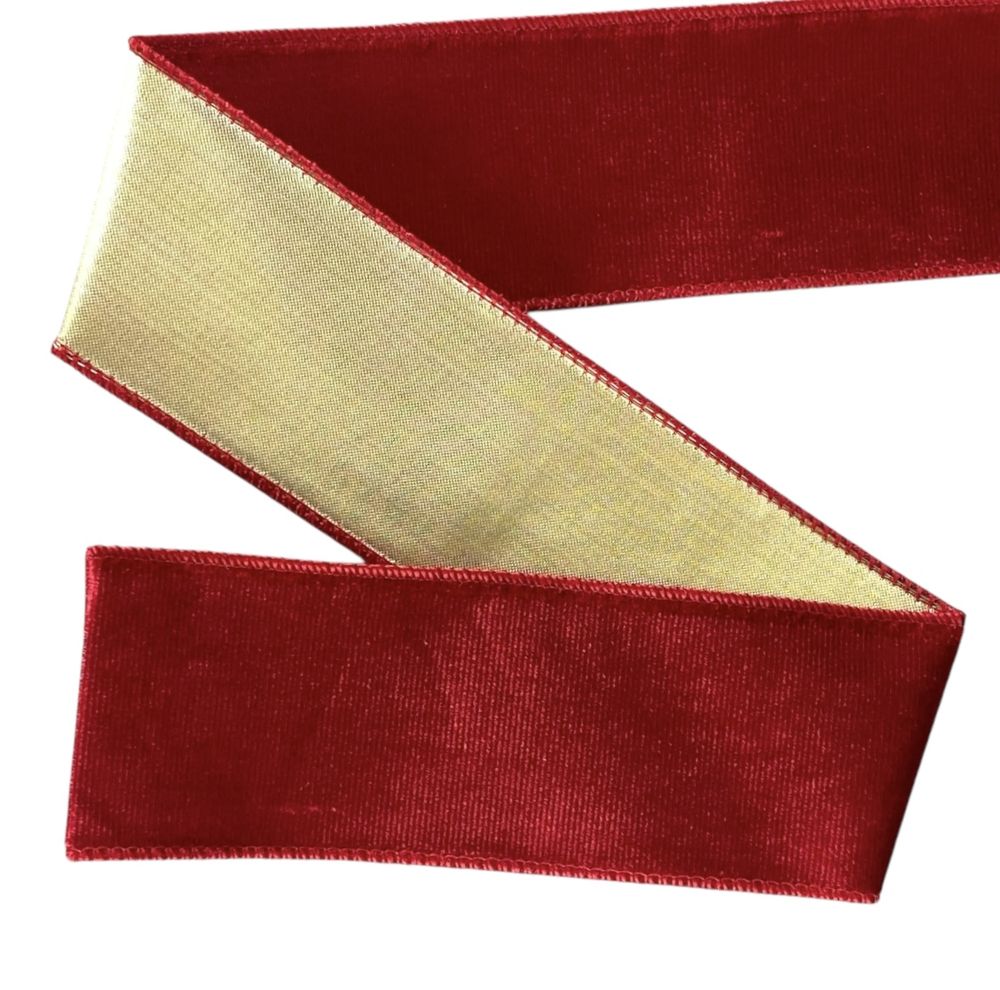 Стрічка оксамитова новорічна 63мм , червона 10 ярд (D30253 red)