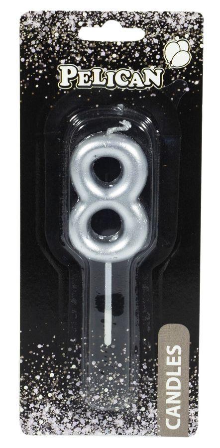 Свеча для торта Pelican, "8" СЕРЕБРО 4,5см Серебряный Pelican (864528)