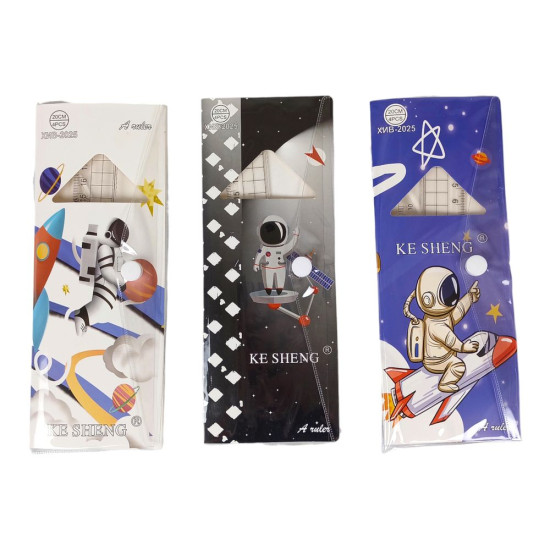 Набор линеек в конверте на кнопке. 4 предмета, "Космонавт" Прозрачный Без бренда (2025)