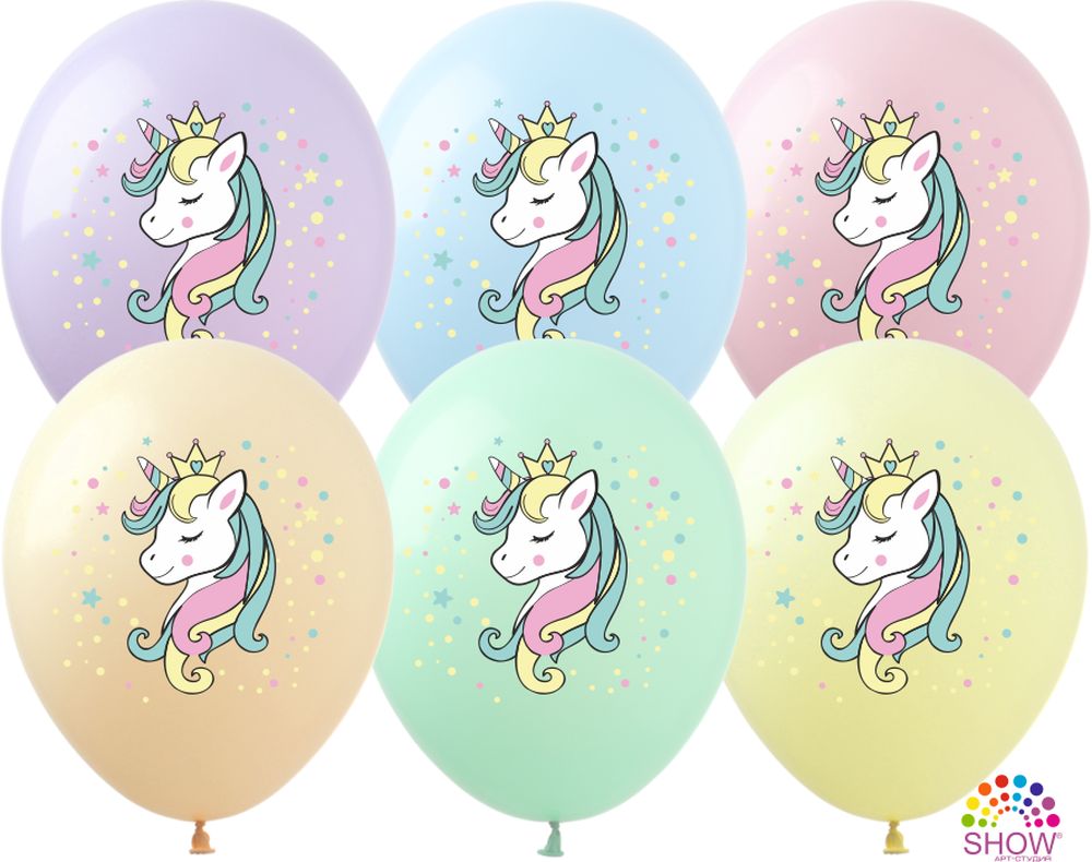 Шарики  12" (30см) "Единорог"  10шт Разноцветный Pelican (828542)