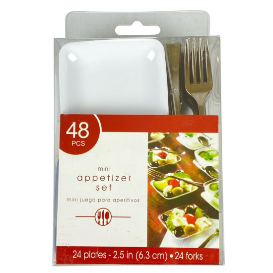 Набор пластиковый многоразовый "Мини закуска" - 24 тарелки 6,3см, 24 вилки (7500-202)