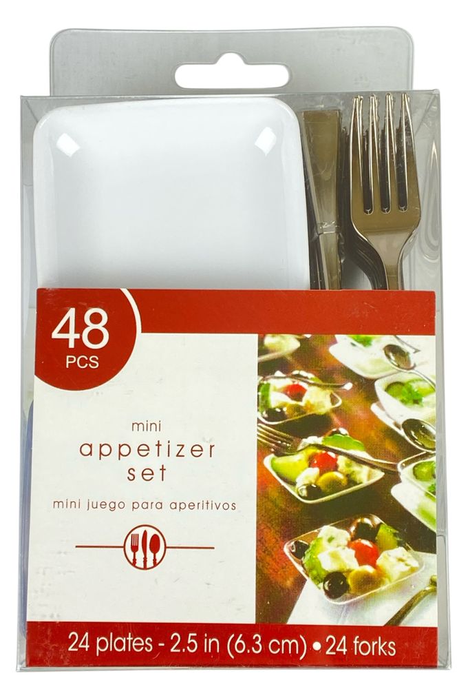 Набор пластиковый многоразовый "Мини закуска" - 24 тарелки 6,3см, 24 вилки (7500-202)