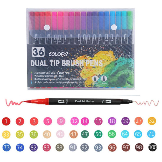 Фломастери-маркери, двосторонні, 36 кольорів (064012)