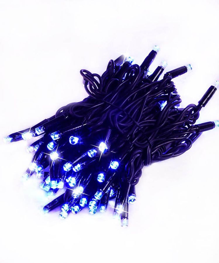 Уличная 100 LED + FLASH 10м, черный / каучук 2мм, синий (1423-02)