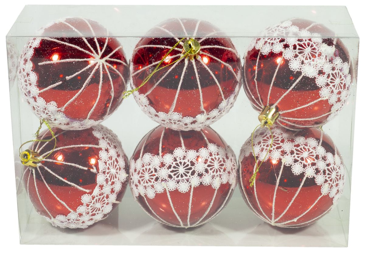 Набір куль червоні "Мережива" d= 8см 6шт Червоний Unison (1080)