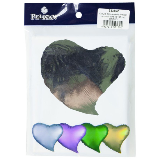 Шарик фольгированный Pelican сердце согнутое 18 "(45см) серебро (5шт/уп) Серебряный Pelican (833502)