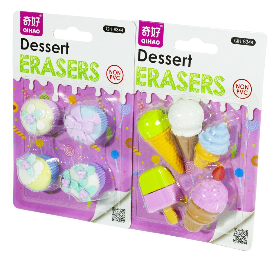 Резинка-в н-ре 4шт."Сладости объёмн." 2в.(36*12) (8344)