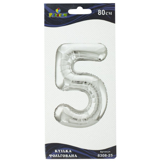 Цифра фольгированная Pelican, "5" Серебро 80см Серебряный Pelican (830825)
