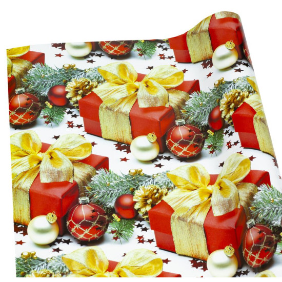 Бумага новогодняя мелованная для упаковки подарков 80г 100х70 -10 листов Разноцветный Unison (PVM10-71NY)