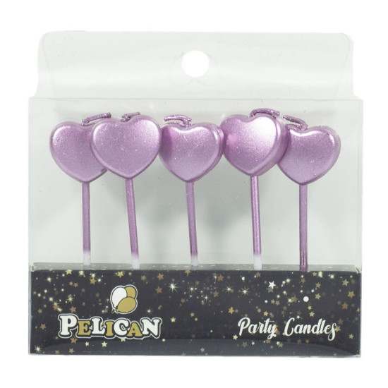 Набор свечей для торта "СЕРДЕЧКО", розовое ЗОЛОТО 5шт / уп Фиолетовый Pelican (868713)