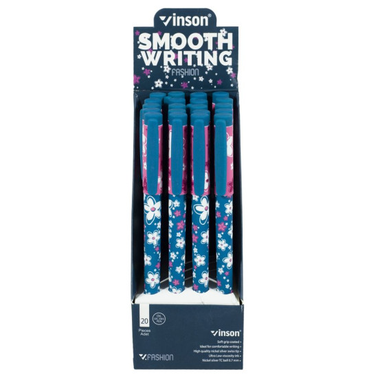Ручка масляная Vinson "Flower" 0,7 мм, синяя (20шт/уп) Vinson (18A)