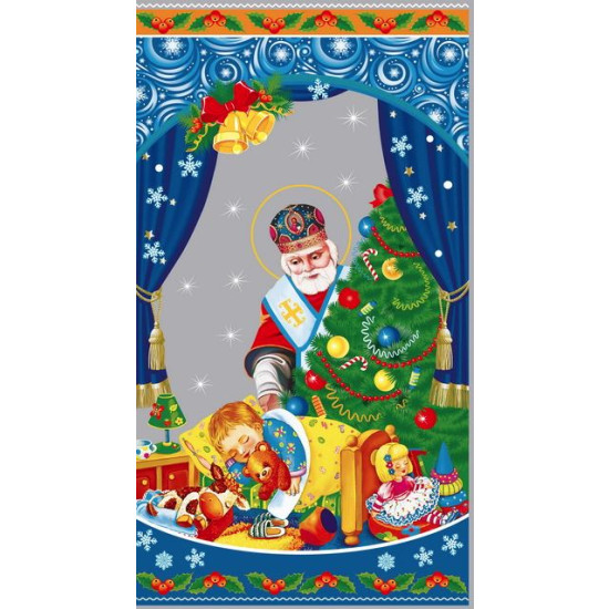 Пакет для новорічних подарунків целофановий прозорий + метал, з малюнком 20х35 см в пачці 100 шт (PP504)