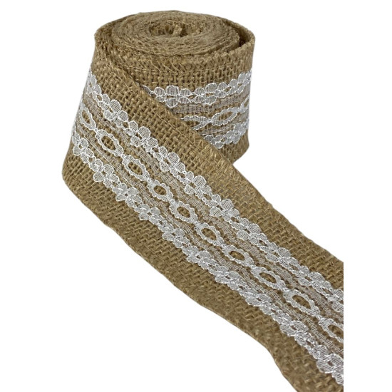 Стрічка лляна з мереживом 5см х 2м Бежевий Unison (0815-2)