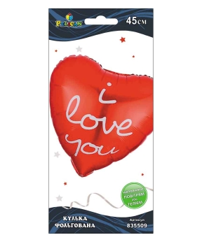 Кулька фольгована Pelican, серце однотонне I love you, 45см Червоний Pelican (835509)