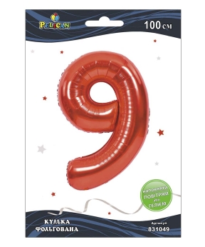 Цифра фольгована Pelican, "9" червона 100см Червоний Pelican (831049)