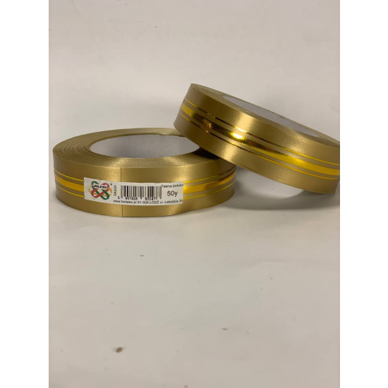 Лента пластиковая 3см, 50 ярд, золотая +  3 золотых полосы (PAS30- gold)
