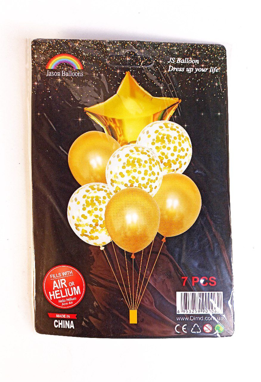Набор из 7 шариков, ЗОЛОТО звезда Золотой Unison (836825-1gold)