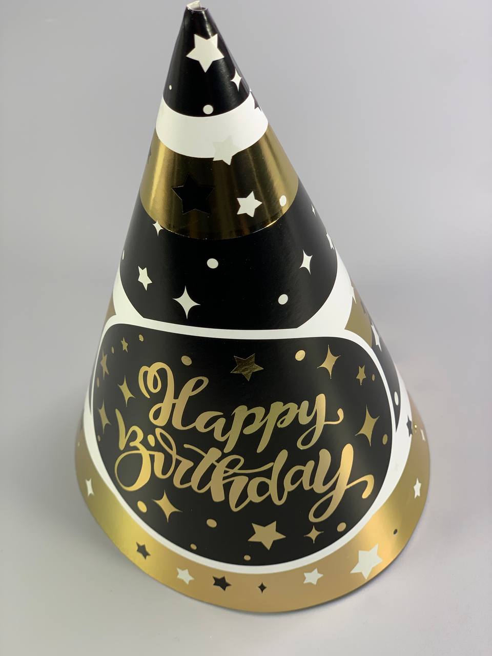 Колпак "Happy birthday" позолота - звездочки - 6шт Черный Unison (7500-91)
