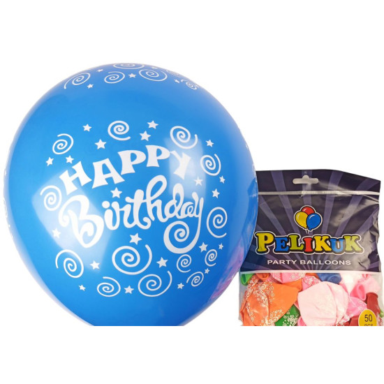 Шарики круглые Pelikuk 12' (30 см) цвета микс   HAPPY BIRTHDAY 50шт/уп Разноцветный Pelikuk (1250C-400)