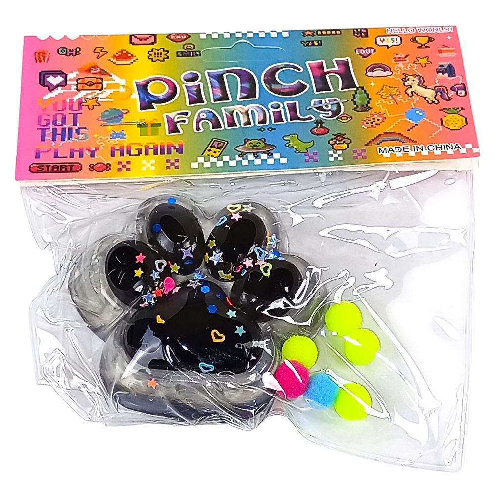 Таба сквиш антистресс Лапка 6 см липкая с блестками черная (Ts -black)