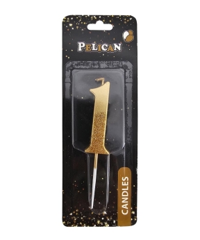 Свічка цифра з блискітками "1", золото 5см (863301)