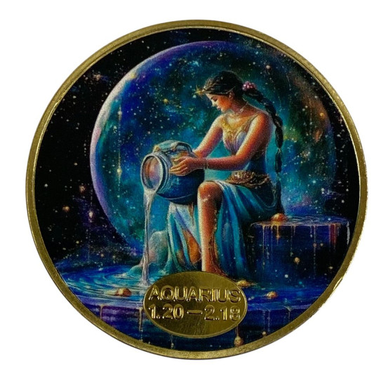 Монета-сувенир с изображением знака зодиака "Водолей", 4см в капсулах (Cs - Aquarius)