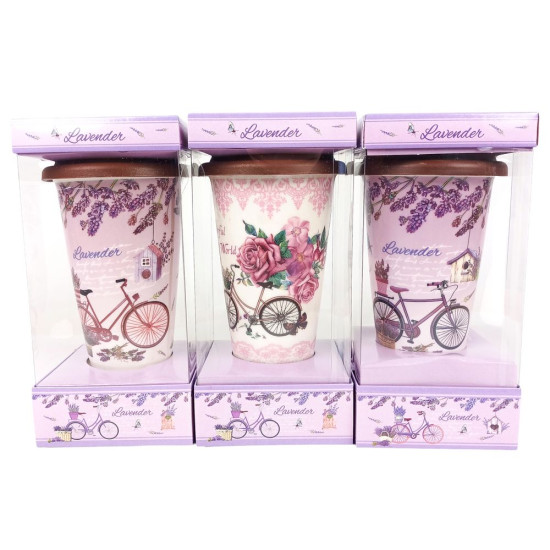 Стакан керамический 440мл с силиконовой крышкой "Лаванда" 4 вида (QF-716=716)