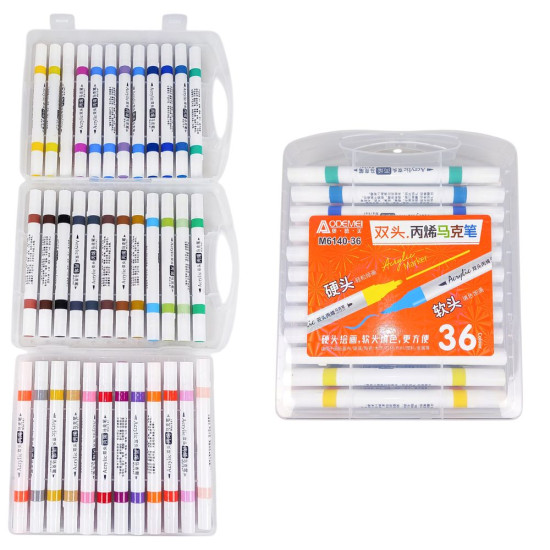 Набор акриловых скетчмакеров двухсторонние Aodemei мягкий+твердый, 36шт (6140-36M)