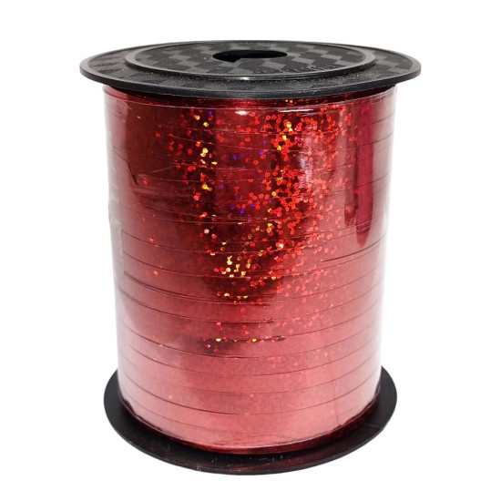 Лента красная голограмма для букетов, подарков, шаров   0,5cm, 250yard (LP05150-4)