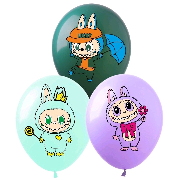 Шарики  латексные 12"(30сm) "Куклы Лабубу" пастель  10шт (820111)