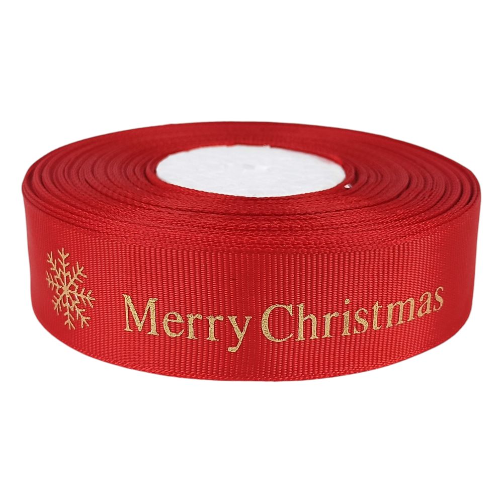 Лента репсовая новогодняя Merry Christmas 25мм х 22м (D14425 red А3-026)