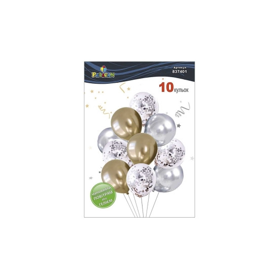 Набор из 10 латексных шариков "Брызги шампанского" хром, Pelican (837401)