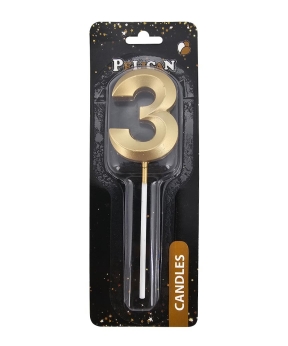 Свічка цифра 3D  для торта  "3", золото 5см (863203)