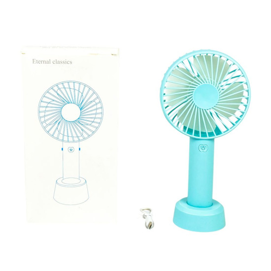 Вентилятор 21см, с ручкой + подставка для стола, 3 режима, micro/USB Голубой Unison (9231-CP blue)