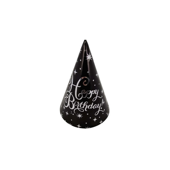 Колпачки бумажные TM Pelican 15см "Happy Birthday чорные с серебром   10шт (871821)
