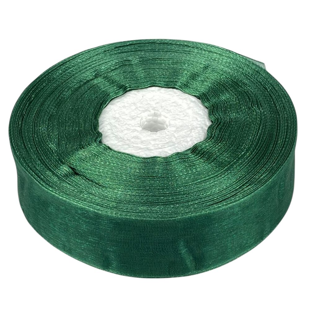 Стрічка з органзи темно-зелена 2,5 см х 50 ярдів Зелений Marill (D02025-bk11)