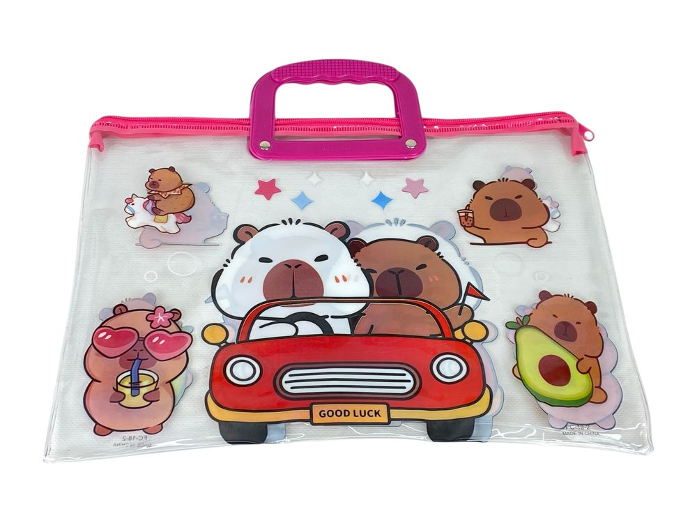 Папка-портфель ПВХ прозрачная "Капибара" 28 х 39см, 30мкм, 4 вида (33-CB)