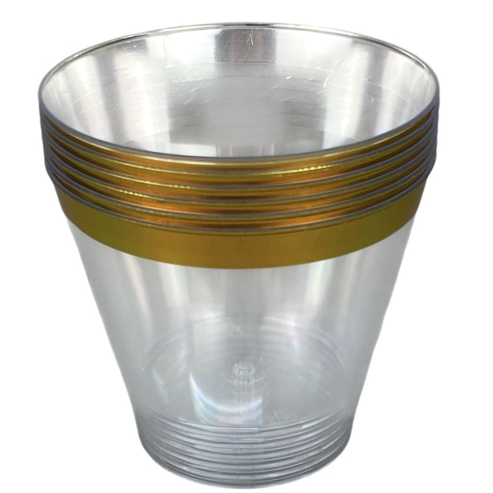 Стаканчики пластиковые многоразовые фуршетные 200гр с золотом, 6шт/уп Unison (7500-53-1)