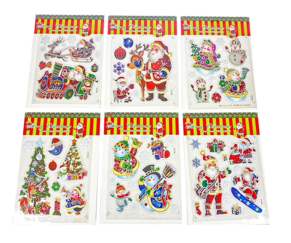 Наліпки для вікон силіконові "Santa" 23*38см, mix (6527-P3-18)