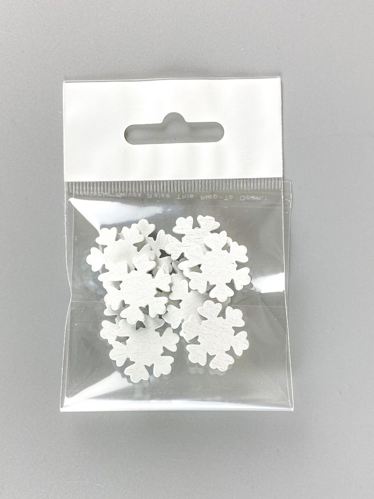 Дерев'яна сніжинка 2 х 3см, біла, 10шт (TK-005)