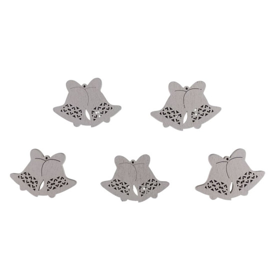 Дерев'яні дзвіночки (подвійні) 5 х 6см, білі, 5шт (TK-034)