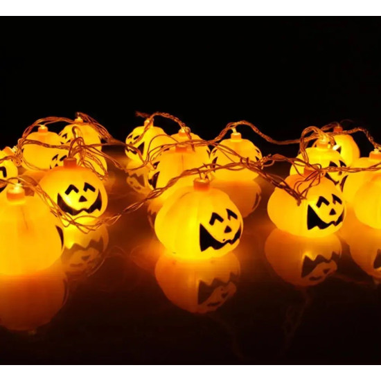 Гірлянда фігурки 12 LED, "ХЕЛОУІН-ГАРБУЗ", 5м+ перехідник, теплий білий (1698-11)