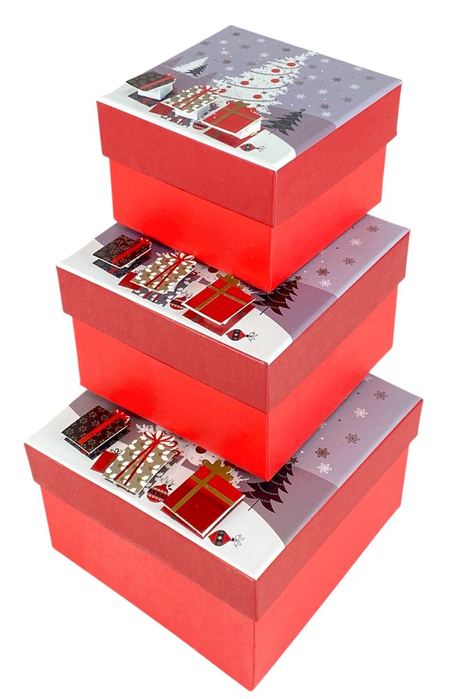 Подарункова новорічна коробка  13 х 13 х 8см, 3шт/наб (3567L)