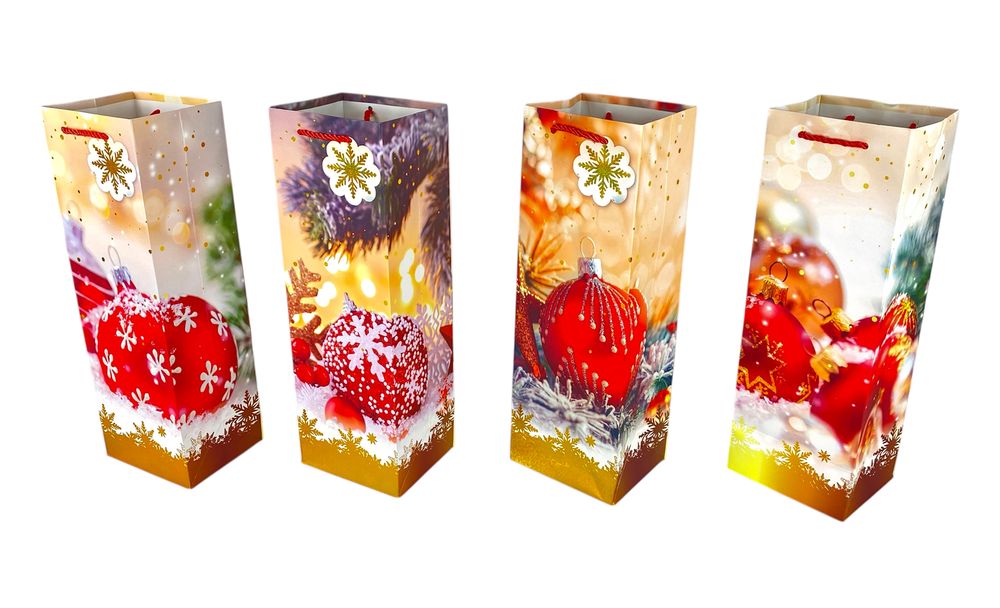 Пакет подарочный под бутылку новогодний 12х 35 х 10см Unison (800-B)