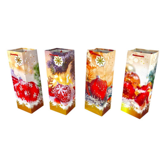 Пакет подарочный под бутылку новогодний 12х 35 х 10см Unison (800-B)