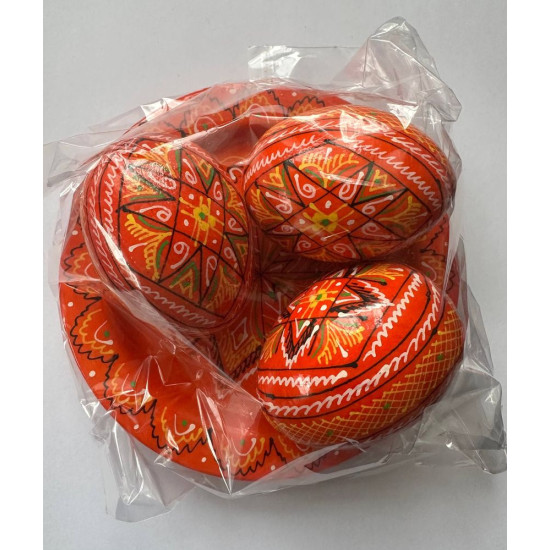 Набор декоративных деревянных писанок на тарелку с традиционным орнаментом Красный Unison (L-001 orange)