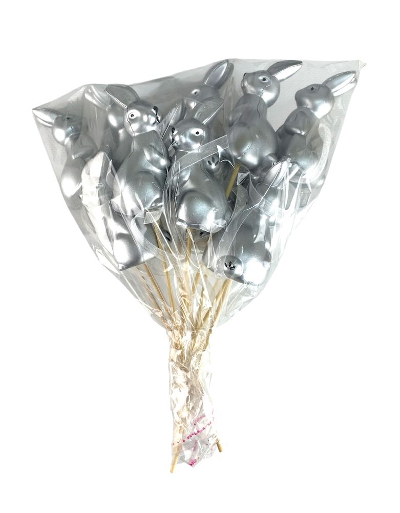 Набір срібних великодніх кроликів 6см -8шт на паличці (L00168)