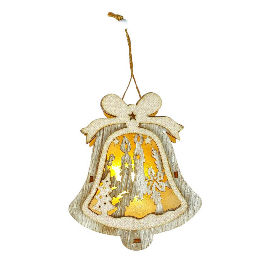 Деревянная подвеска Колокольчик-подсветка со свечами 12 х 10 х 2см (L00412)