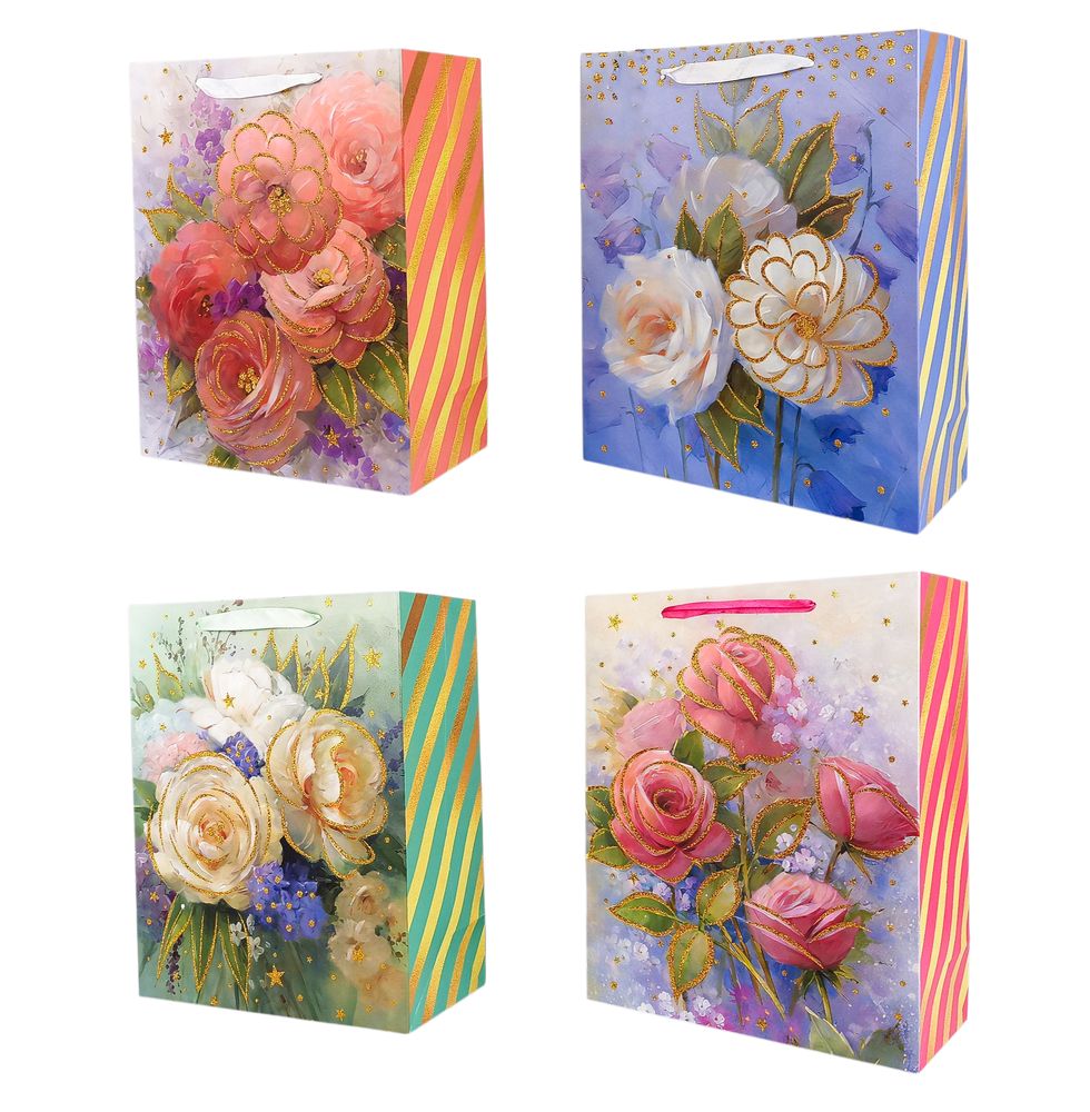 Пакет подарунковий "Квіти"   44 х 31 х 12см,  210г/м2, 4 дизайна Unison (3002-44)