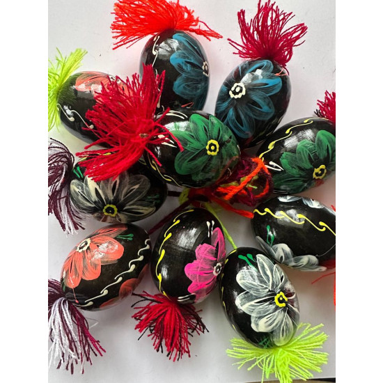 Декоративна дерев'яна писанка підвісна з китицями, 6см Різнокольоровий Unison (L00003)